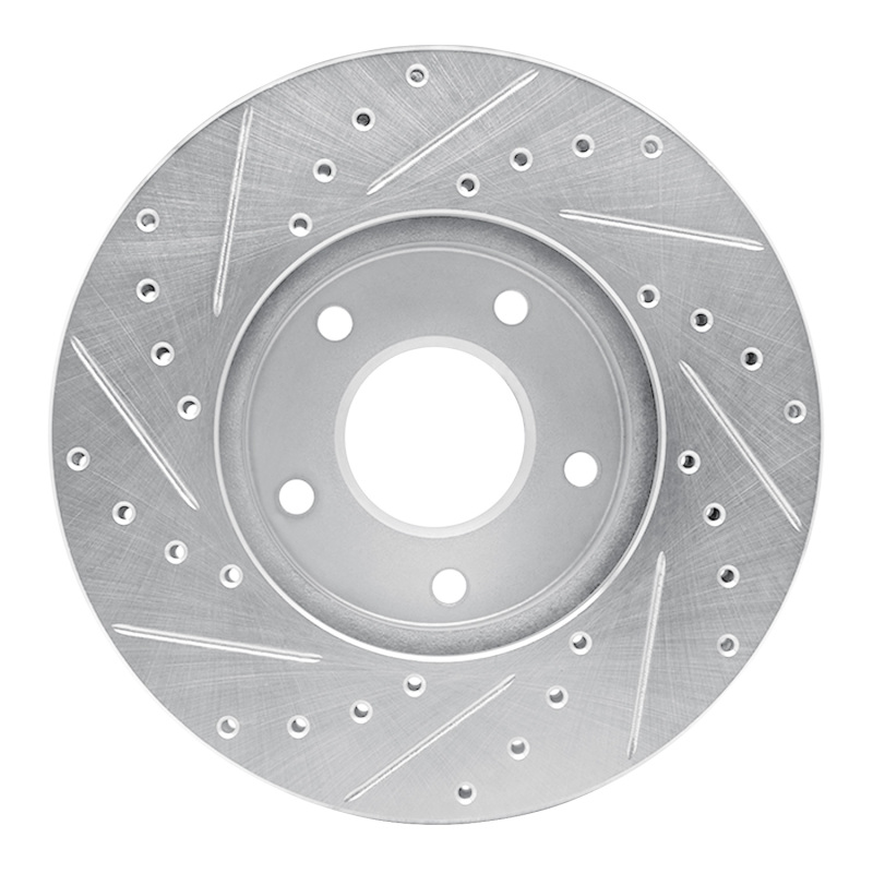 Nissan X-Trail Brake Rotor (1) - Front Right - R1 Concepts - Drilled & Slotted - Silver - `02-`07